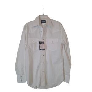 Wrangler Men's White Western Pearl Snap Long Sleeve Button Down Shirt S NEW